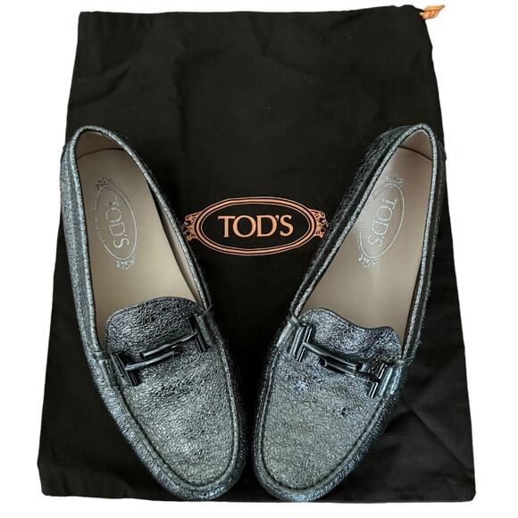 TOD'S Double T metallic cracked-leather loafers with dust bag size 9 (39) - Picture 3 of 13